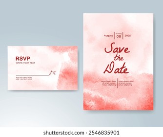 Wedding card invitation template with hand painted watercolor splash