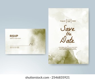 Wedding card invitation template with hand painted watercolor splash