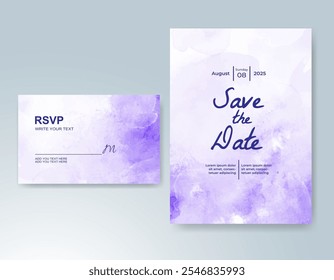 Wedding card invitation template with hand painted watercolor splash