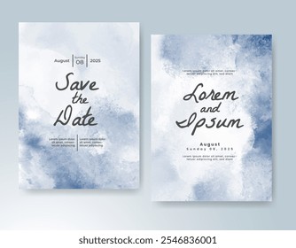Wedding card invitation template with hand painted watercolor splash