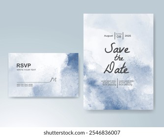 Wedding card invitation template with hand painted watercolor splash