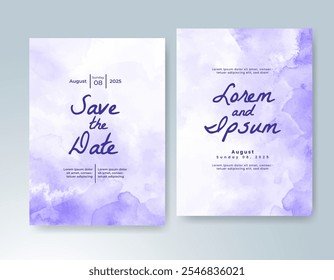 Wedding card invitation template with hand painted watercolor splash