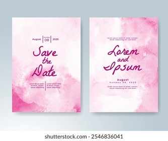 Wedding card invitation template with hand painted watercolor splash