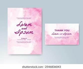 Wedding card invitation template with hand painted watercolor splash