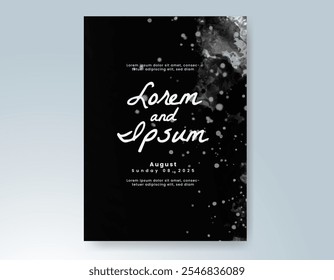 Wedding card invitation template with hand painted watercolor splash
