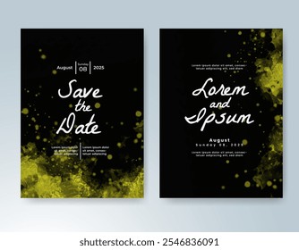 Wedding card invitation template with hand painted watercolor splash