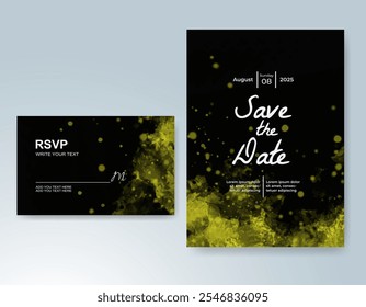 Einladungsvorlage für Hochzeitskarte mit handgemaltem Aquarellspritzer