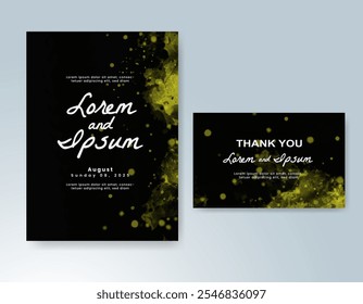 Wedding card invitation template with hand painted watercolor splash