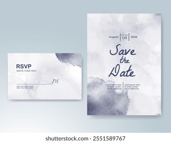 Wedding card invitation template with hand painted watercolor splash