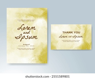 Wedding card invitation template with hand painted watercolor splash