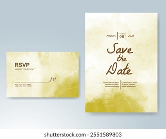 Wedding card invitation template with hand painted watercolor splash