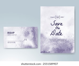 Wedding card invitation template with hand painted watercolor splash