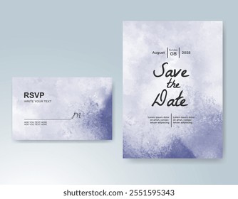 Wedding card invitation template with hand painted watercolor splash