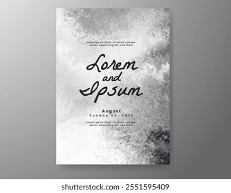 Wedding card invitation template with hand painted watercolor splash