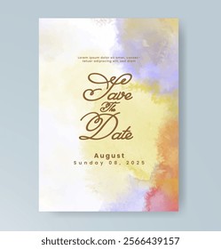 Wedding card invitation template with hand painted watercolor splash