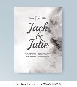 Wedding card invitation template with hand painted watercolor splash