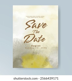Wedding card invitation template with hand painted watercolor splash