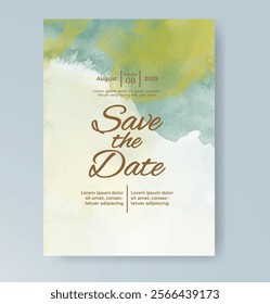 Wedding card invitation template with hand painted watercolor splash