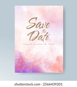 Wedding card invitation template with hand painted watercolor splash