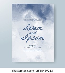 Wedding card invitation template with hand painted watercolor splash