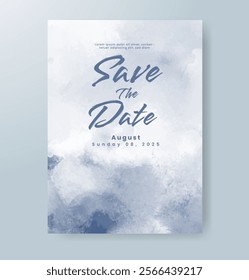 Wedding card invitation template with hand painted watercolor splash