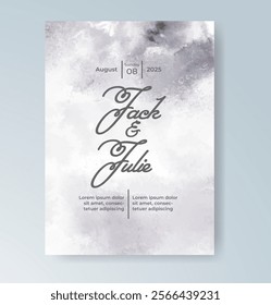 Wedding card invitation template with hand painted watercolor splash