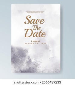 Wedding card invitation template with hand painted watercolor splash