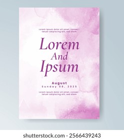 Wedding card invitation template with hand painted watercolor splash