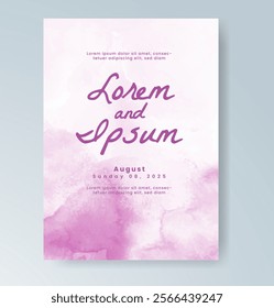 Wedding card invitation template with hand painted watercolor splash