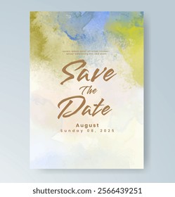 Wedding card invitation template with hand painted watercolor splash
