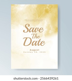 Wedding card invitation template with hand painted watercolor splash