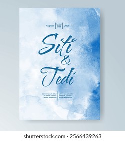 Wedding card invitation template with hand painted watercolor splash