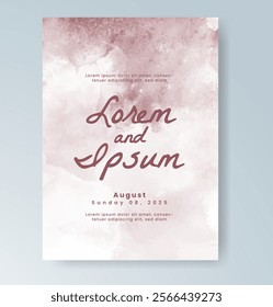 Wedding card invitation template with hand painted watercolor splash