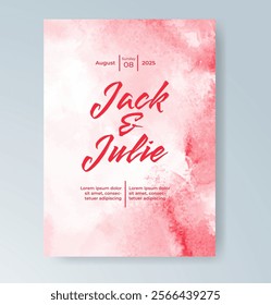 Wedding card invitation template with hand painted watercolor splash