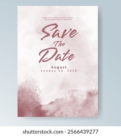 Wedding card invitation template with hand painted watercolor splash