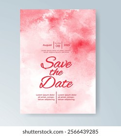 Wedding card invitation template with hand painted watercolor splash