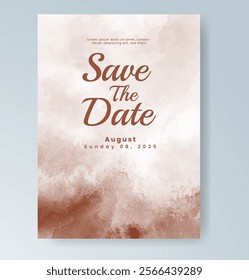 Wedding card invitation template with hand painted watercolor splash