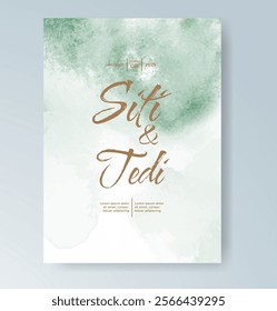 Wedding card invitation template with hand painted watercolor splash