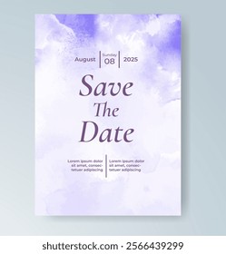 Wedding card invitation template with hand painted watercolor splash
