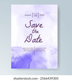 Wedding card invitation template with hand painted watercolor splash