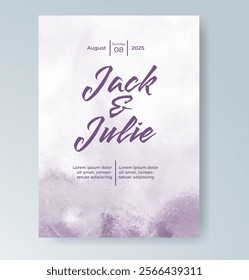 Wedding card invitation template with hand painted watercolor splash