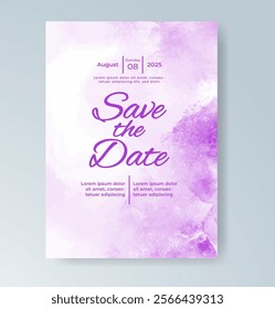 Wedding card invitation template with hand painted watercolor splash