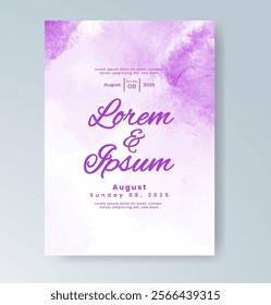 Wedding card invitation template with hand painted watercolor splash