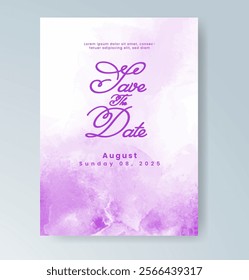 Wedding card invitation template with hand painted watercolor splash