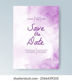 Wedding card invitation template with hand painted watercolor splash