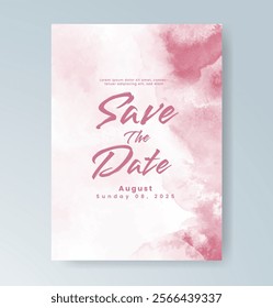 Wedding card invitation template with hand painted watercolor splash