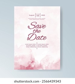 Wedding card invitation template with hand painted watercolor splash