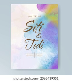 Wedding card invitation template with hand painted watercolor splash