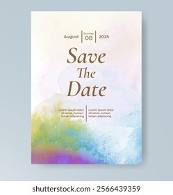 Wedding card invitation template with hand painted watercolor splash