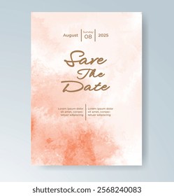 Wedding card invitation template with hand painted watercolor splash